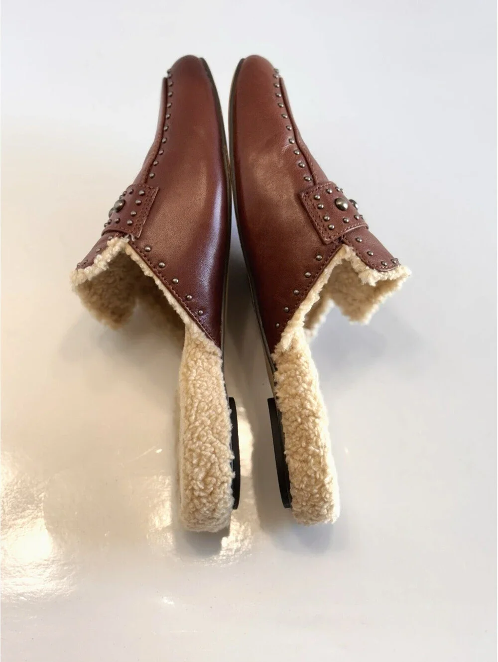 Vince Camuto Alvintal Faux Fur Studded Mules Women's Sz 8M Brown Leather Comfort